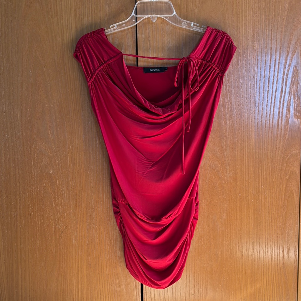 Arden B Brand Red Ruching Bow Top